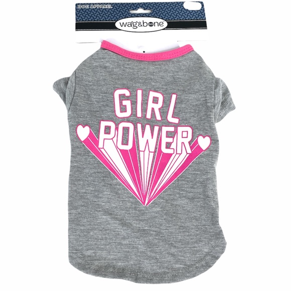 Wag & Bone Girl Power Dog Shirt, Gray, Pink, Small, Medium - Picture 1 of 5